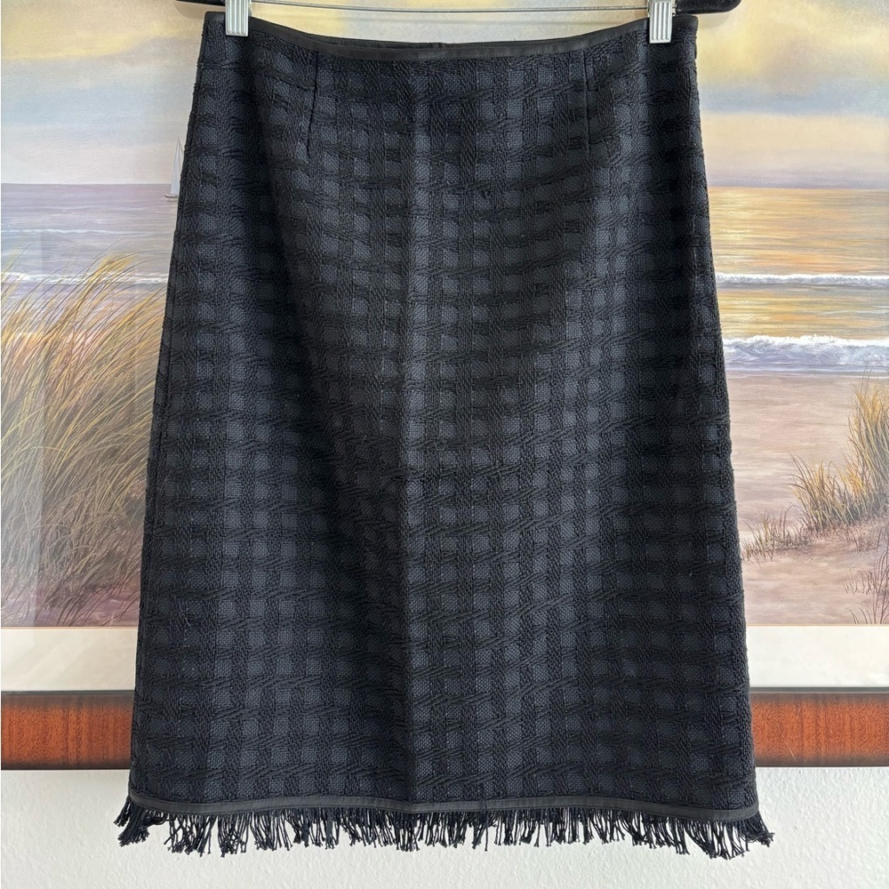 ESCADA Women’s Tweed Pencil Fringe Black Skirt
